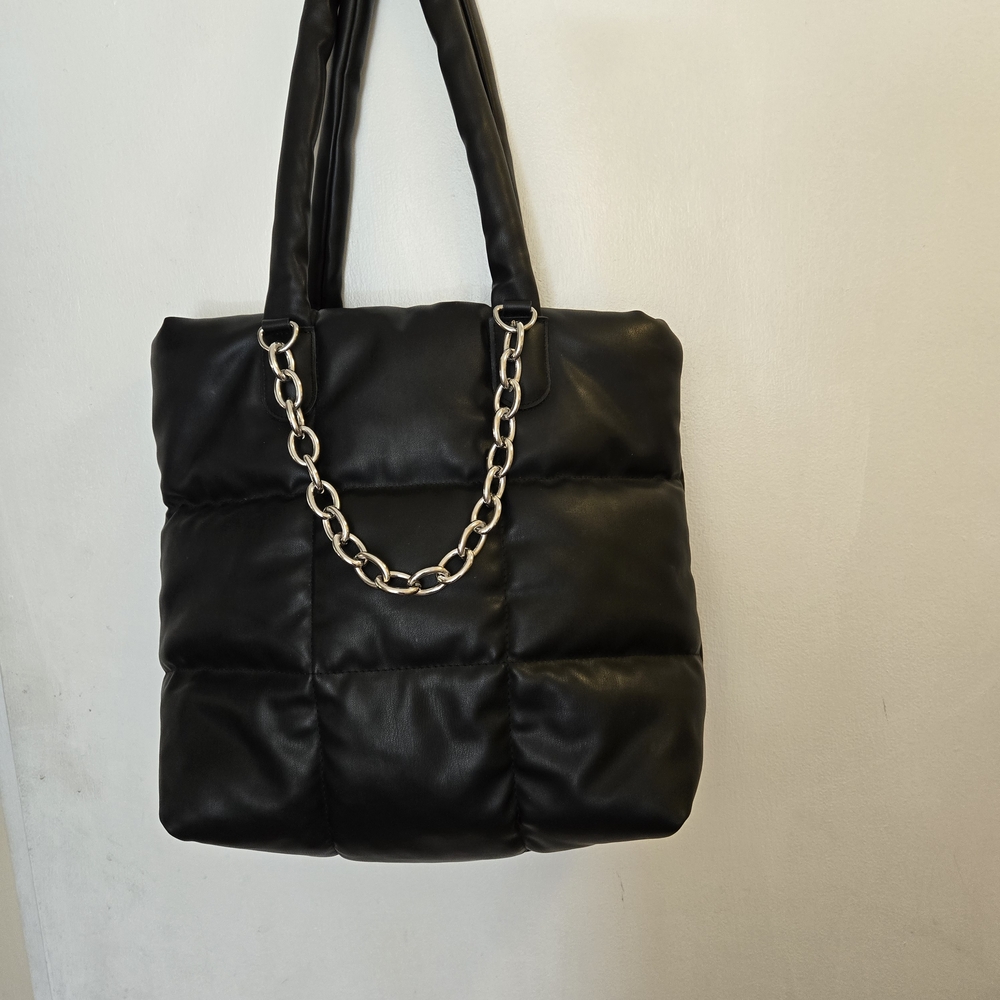 Primark Black Quilted Tote Bag with Chain Detail
